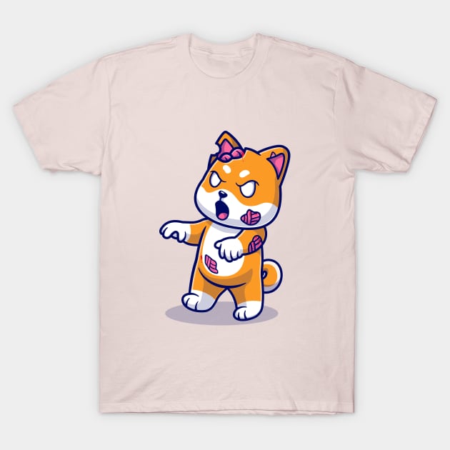 Cute Shiba Inu Dog Zombie Cartoon T-Shirt by Catalyst Labs